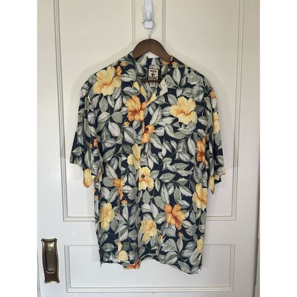 Tommy Bahama Tropical Flower Silk Camp Shirt Mens Size Medium Green Yellow Beach - Picture 1 of 6